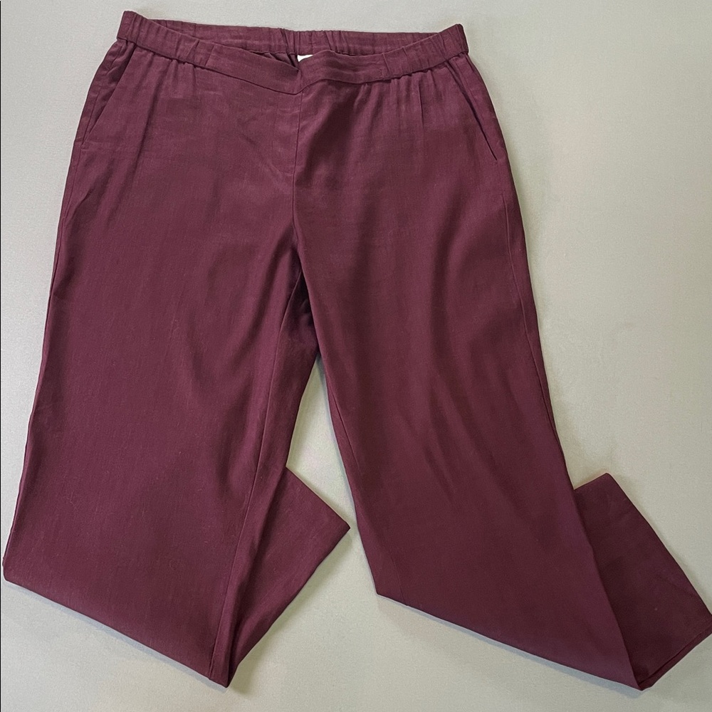 J. Jill Linen Blend Deep Beet Elastic Waistband Pants Travel Comfort NEW | Large